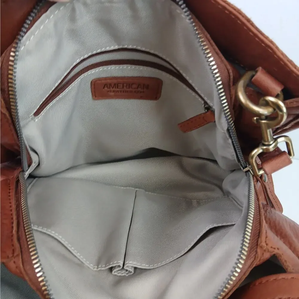 American Leather Co. Double Strap Lenox Triple Entry Satchel Brandy